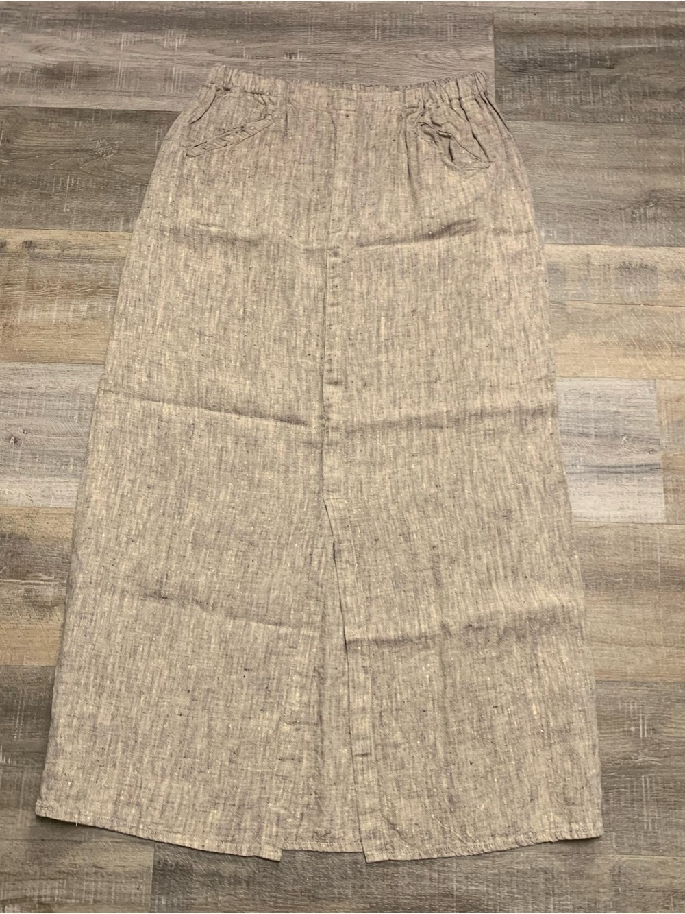 Flax by Jeanne Engelhart Beige Linen Maxi Skirt W/Pockets Vintage Size Large